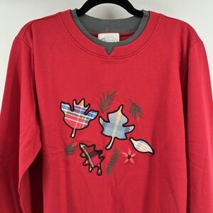 NWOT Vintage Easy Essentials Women's Medium Sweatshirt Red Autumn Leaves Plaid